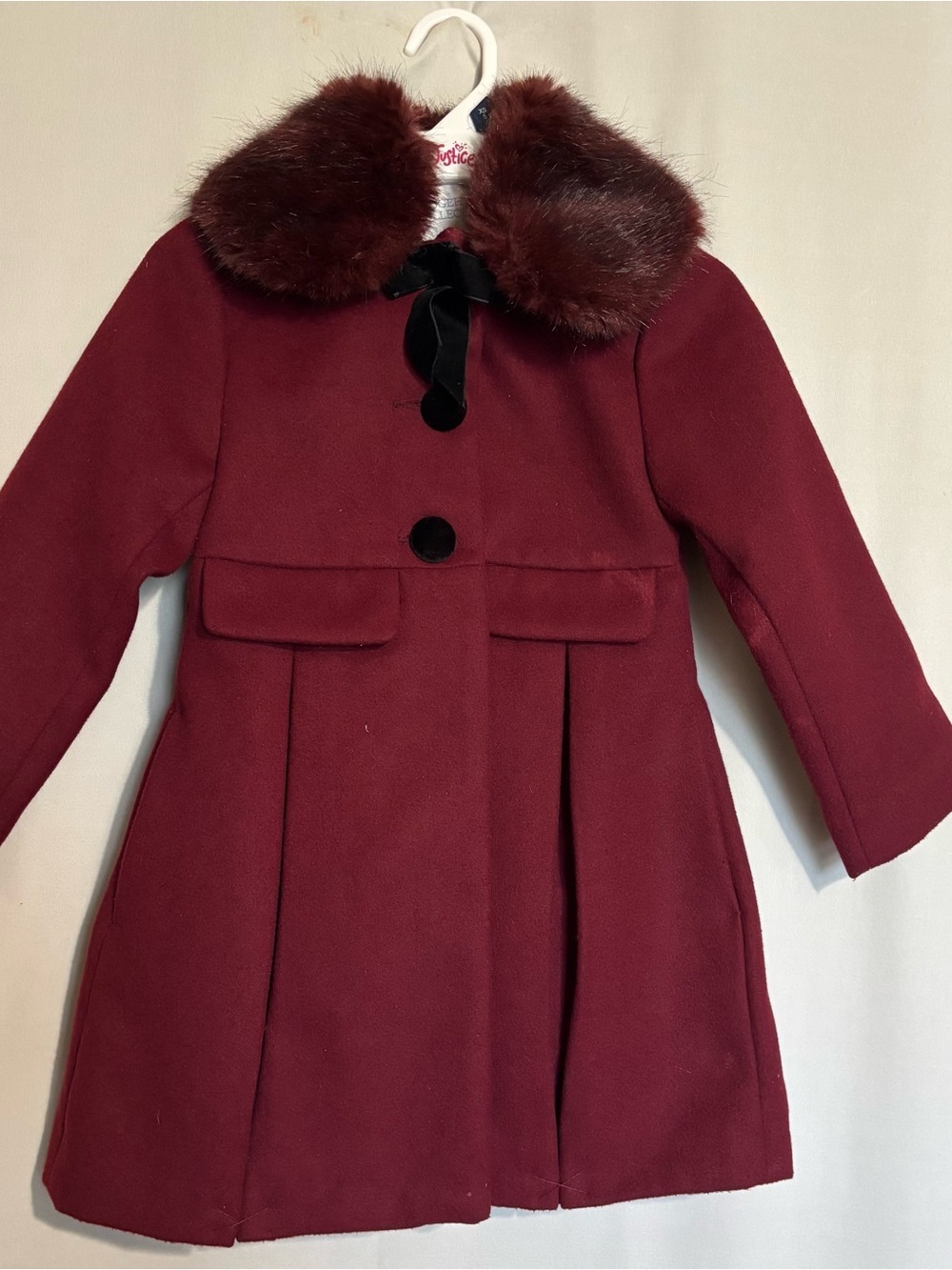 Edgehill Collection Single-Breasted Girl’ 4/5 Burgundy Coat removable collar